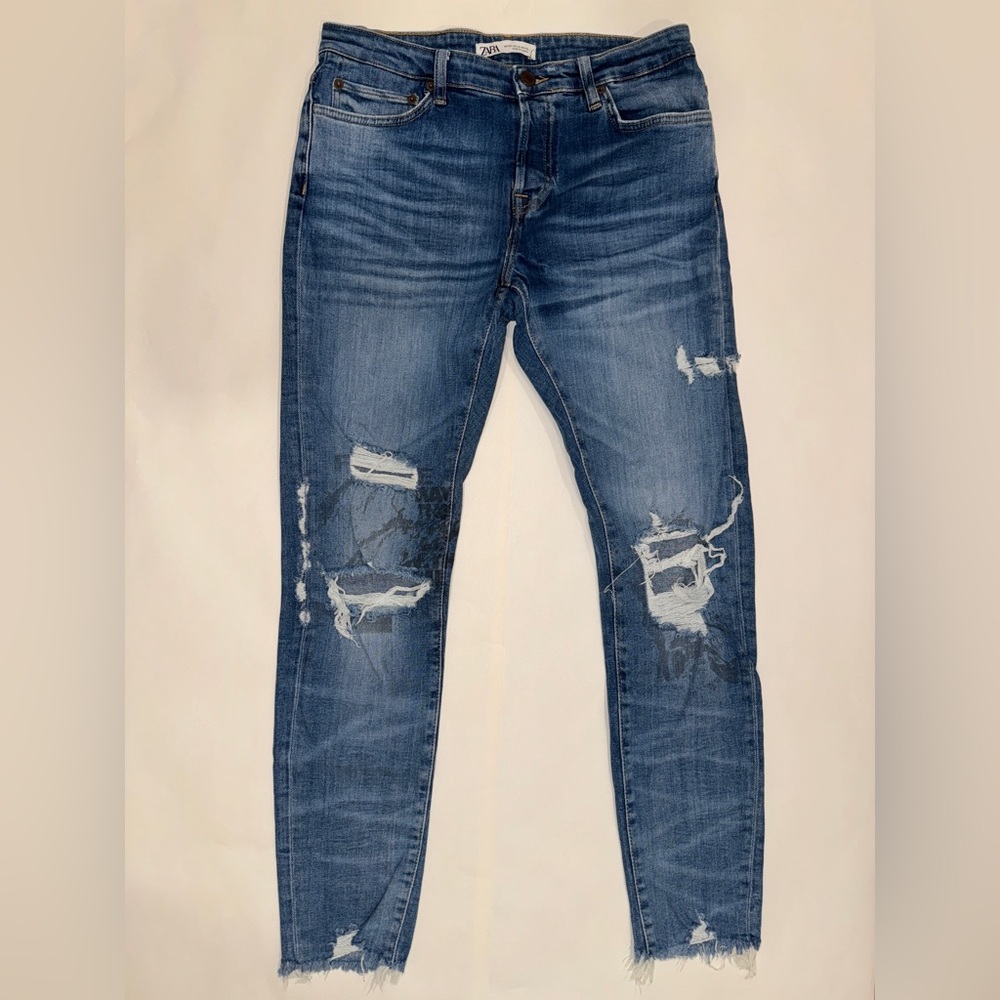 Zara Men's Ripped Blue Skinny Jeans